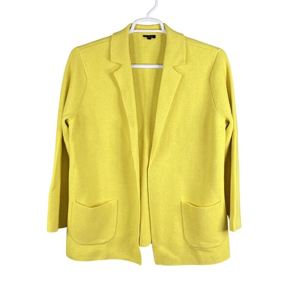 Talbots Womens L Spring Yellow Open Cardigan Wool Blend Knit Sweater Blazer - Picture 7 of 16